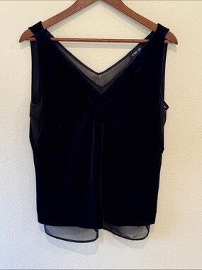 Ronen Chen Black Velvet V-Neck Tank with Sheer Hem